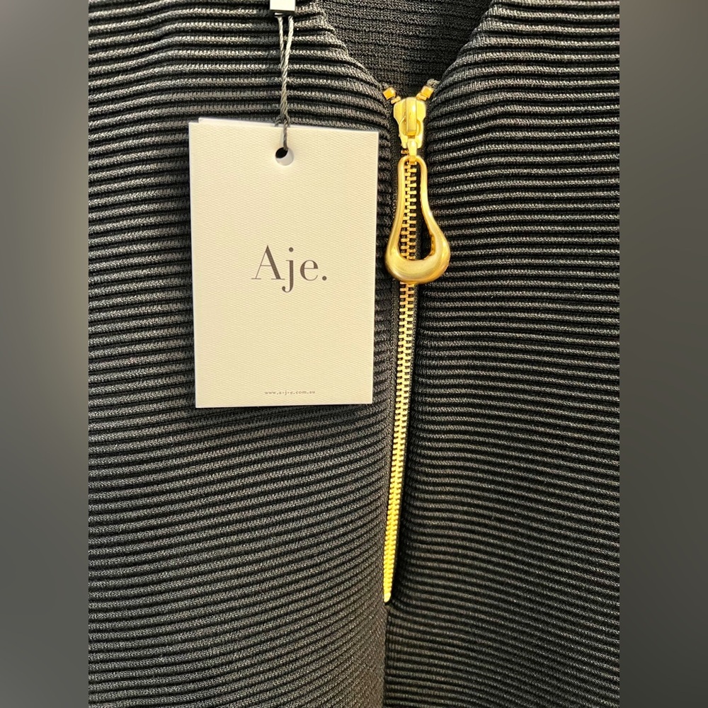 NWT Aje Exclusive Rushes Raffia Ribbed Midi Dress Black Size XS - Picture 7 of 9